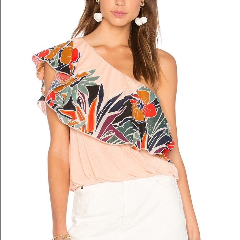 Free People Annka One Shoulder Bubble Knit Top in Peach Size Large
